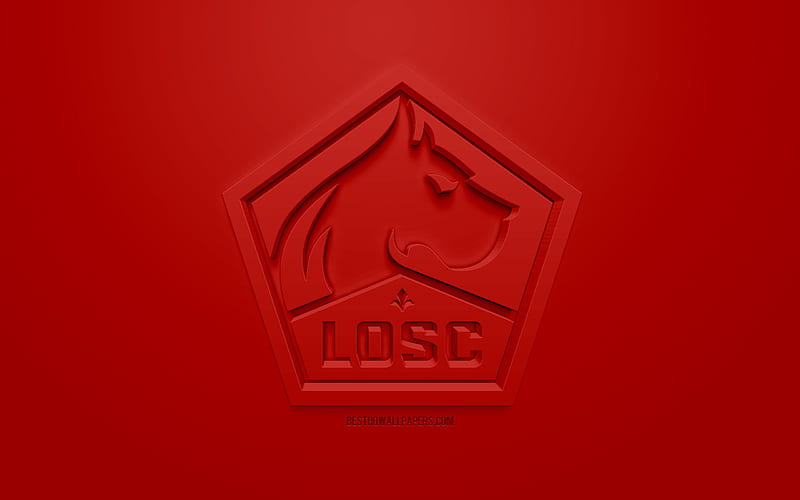 Lille OSC, creative 3D logo, red background, 3d emblem, French football club, Ligue 1, Lille, France, 3d art, football, stylish 3d logo, Lille Olympique Sporting Club, HD wallpaper