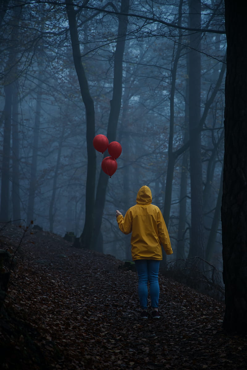 man, alone, cloak, balls, forest, gloomy, HD phone wallpaper
