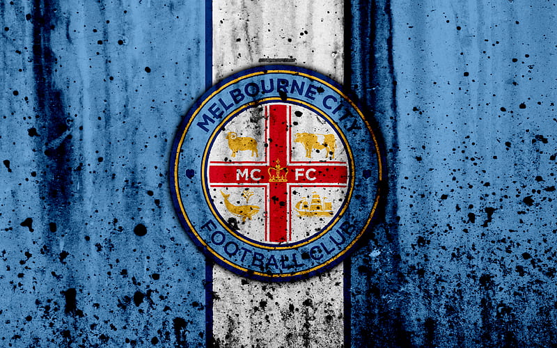 FC Melbourne City, grunge, A-League, soccer, football club, Australia, Melbourne City, logo, stone texture, Melbourne City FC, HD wallpaper