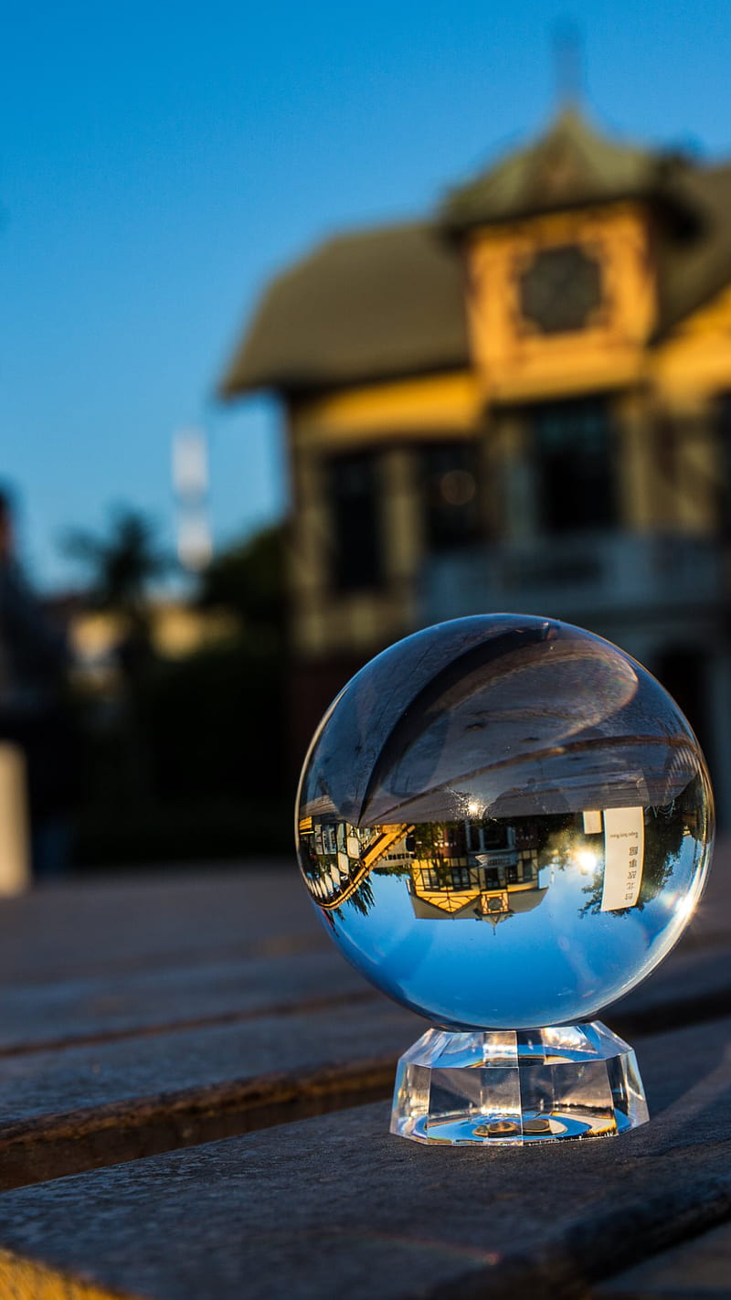 3D Ball, beauty, best, cool, glass, globe house, nice, sky, super, wood, HD phone wallpaper