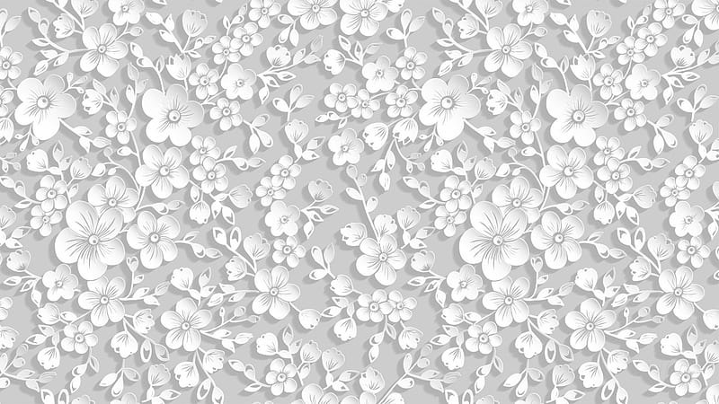 Shadow Blossoms, 3D, gray, black and white, summer, flowers, spring, abstract, HD wallpaper