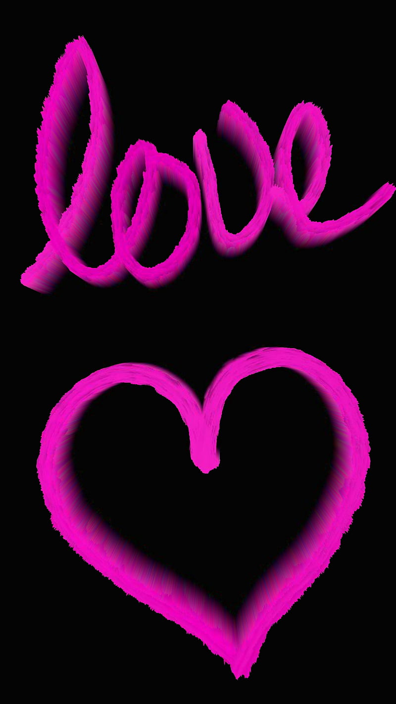 neon love heart, 3d, black, cool, drawing, heart, love, loveurhunny, neon, new, pink, writing, HD phone wallpaper