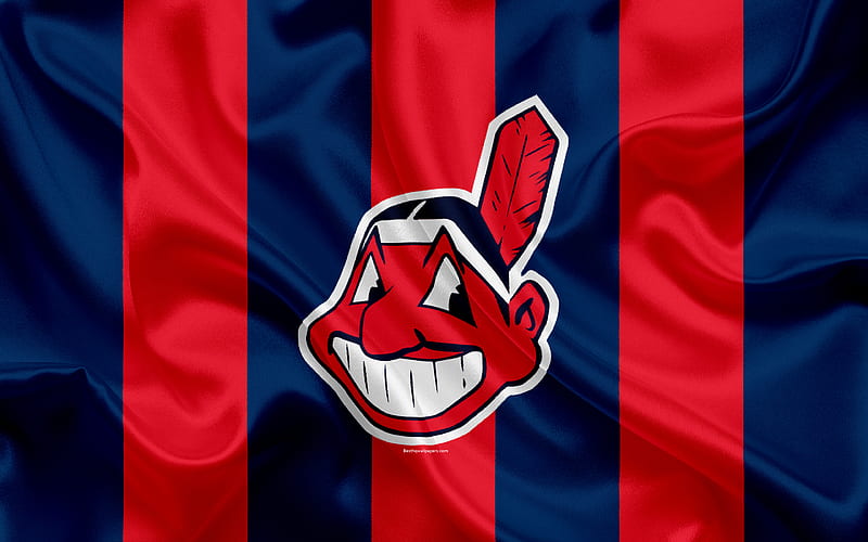 Cleveland Indians logo, silk texture, American baseball club, red blue flag, emblem, MLB, Cleveland, Ohio, USA, Major League Baseball, HD wallpaper