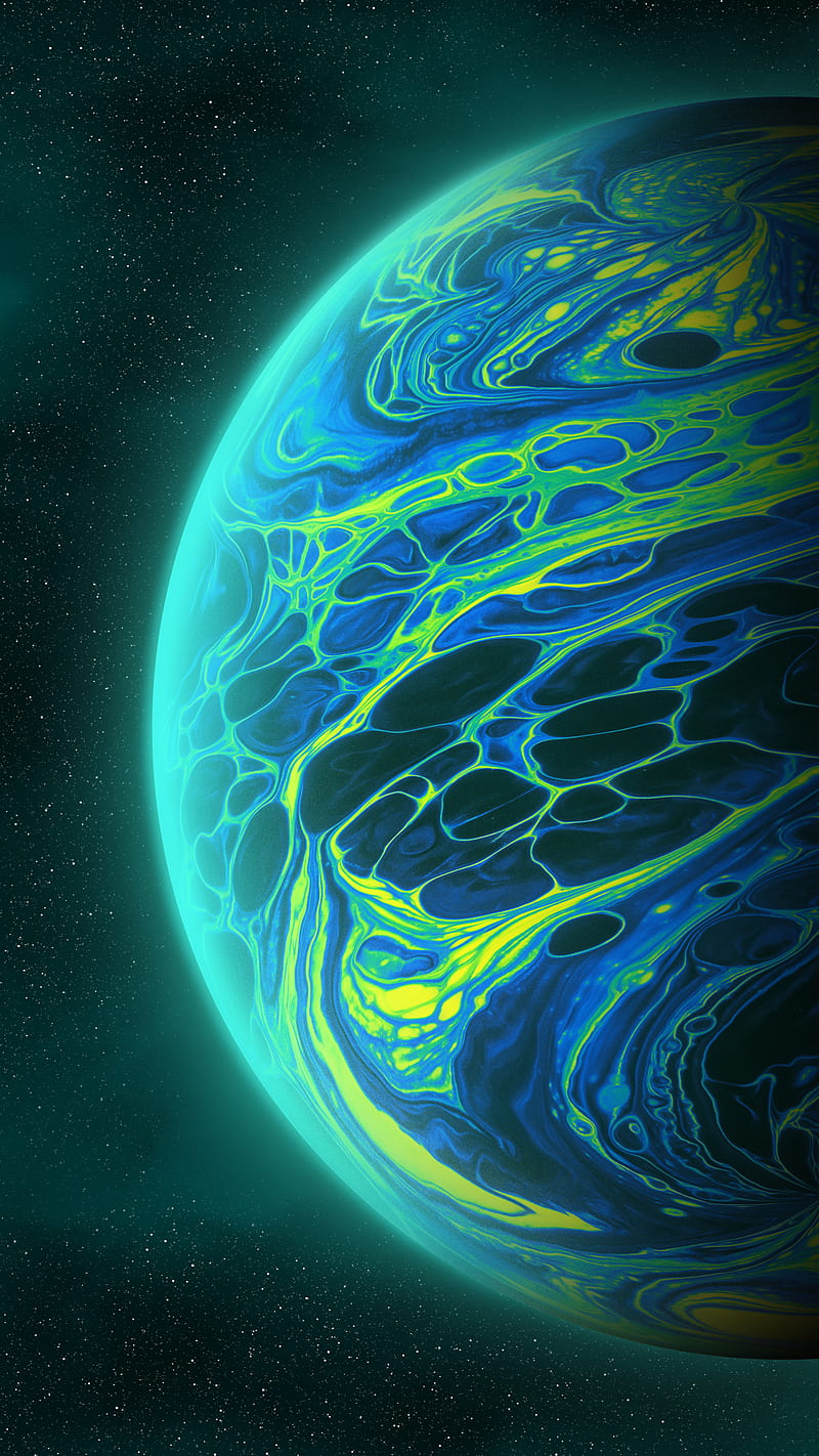 Neon Planet, Fluid, Galaxy, Geoglyser, bonito, blue, color, colorful, colors, cosmo, cosmos, dreamy, green, solar system, space, stars, HD phone wallpaper