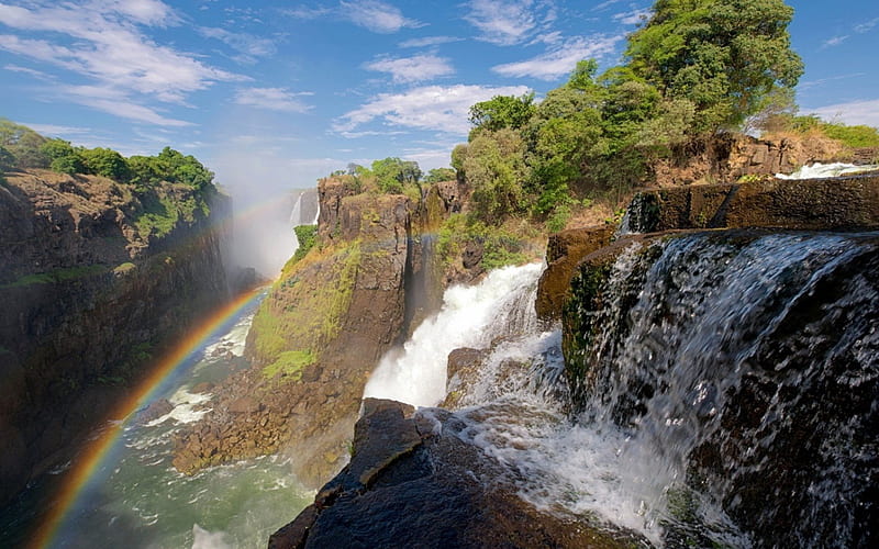 Rainbow over Zambezi River and Victoria Falls, rainbows, nature, waterfalls, rivers, HD wallpaper