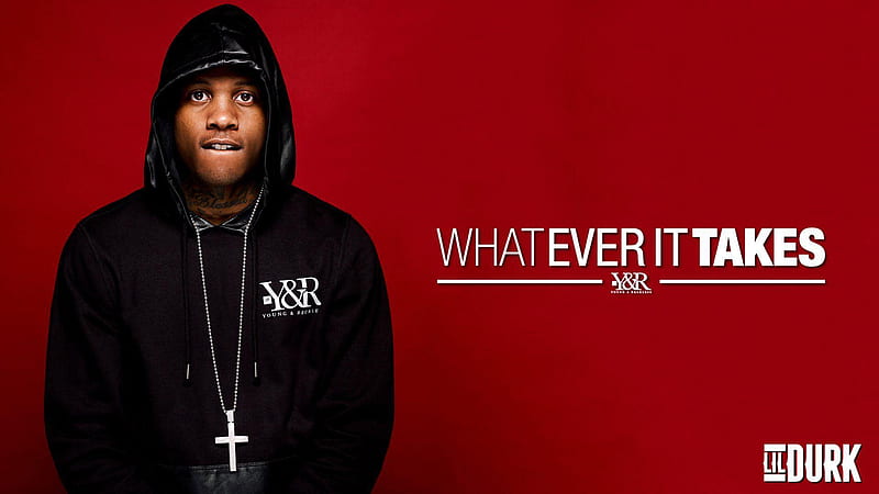 Lil Durk In Red Background Wearing Black Head Covered Overcoat With Cross Chain Lil Durk, HD wallpaper