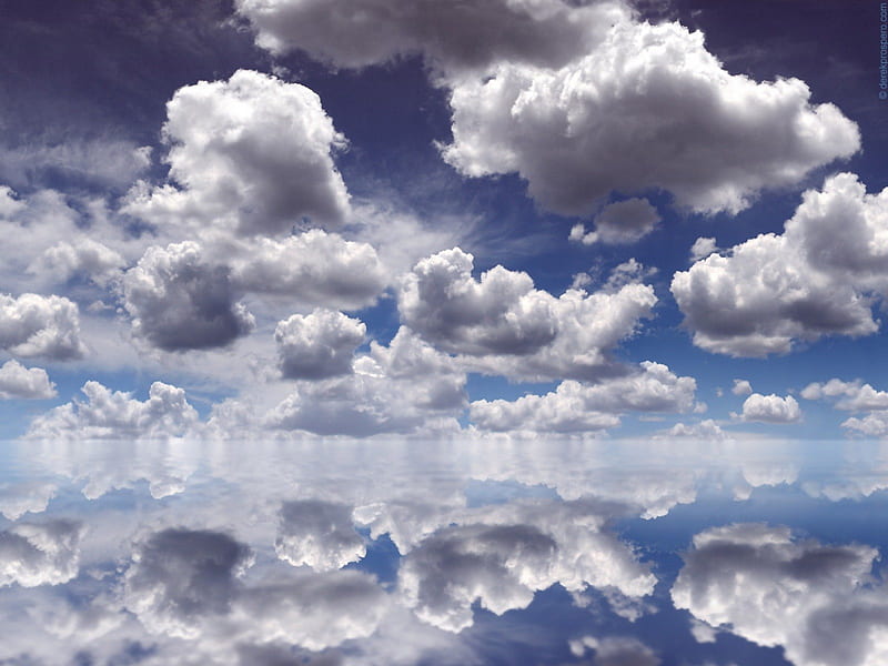 White Puffy Clouds, water, cumulus, coooooooooool, reflection, clouds, puffy, HD wallpaper