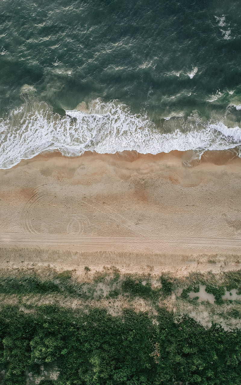 Coast, sand, sea, aerial view, waves, HD phone wallpaper | Peakpx