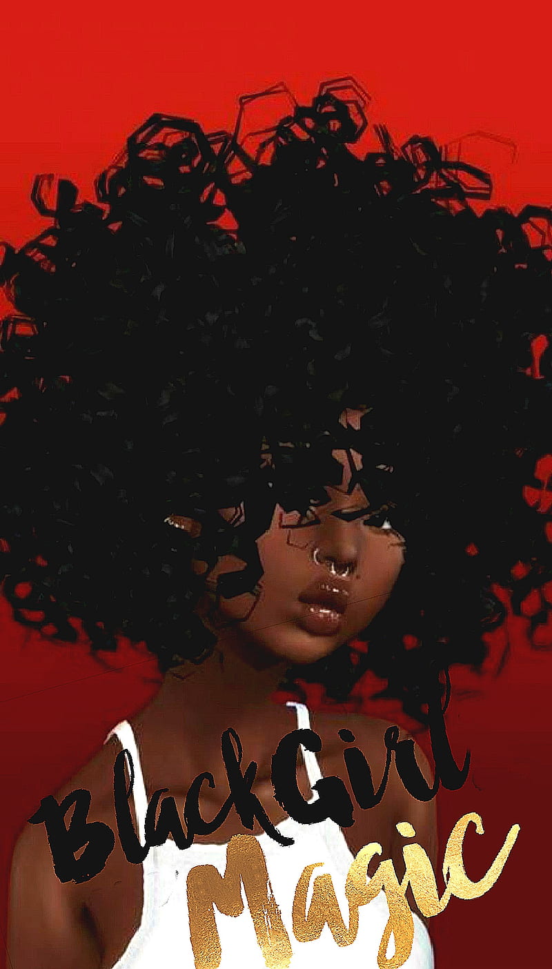 Blackgirlmagic, black, curlyhair, girl, magic, red, rock, HD phone wallpaper