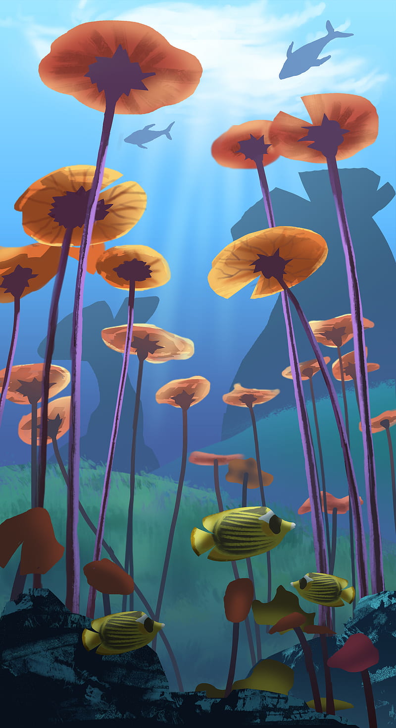 fish, algae, underwater, sea, art, HD phone wallpaper