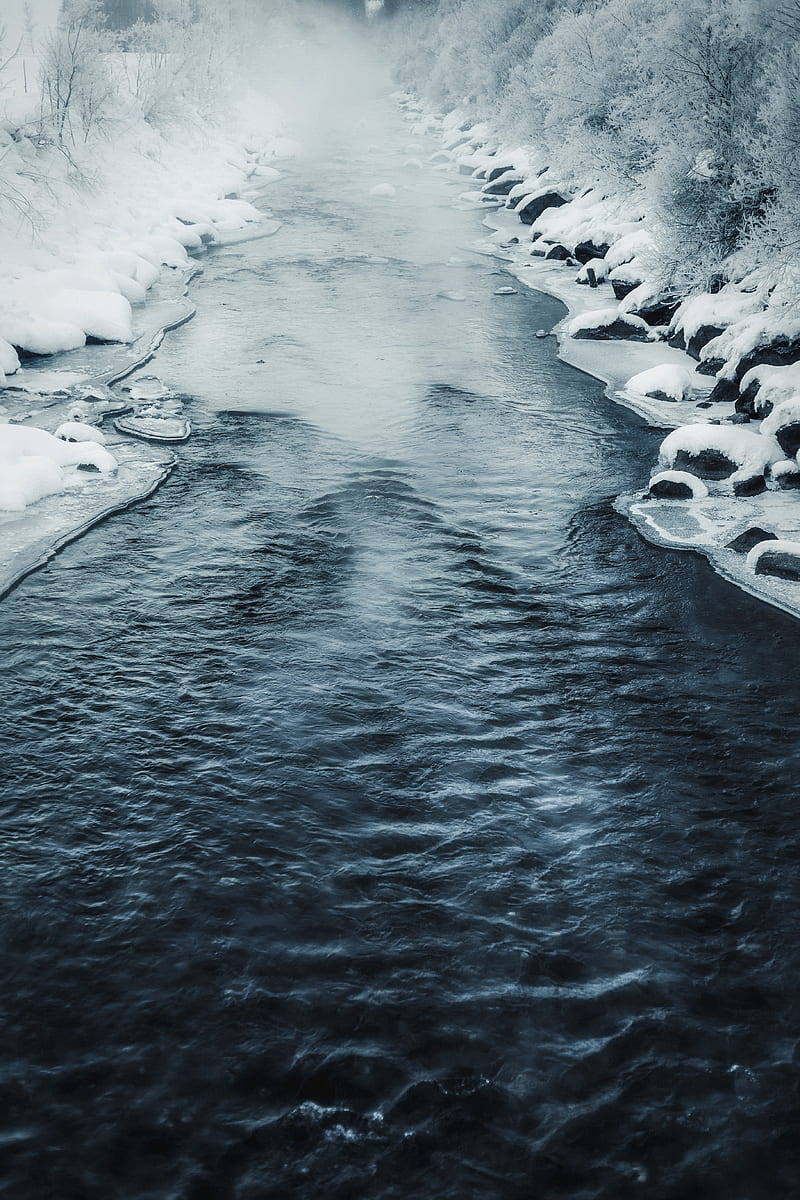 river, ice, fog, water, snow, HD phone wallpaper