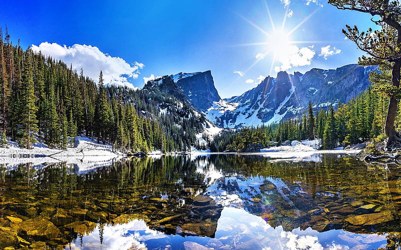 Rocky Mountain National, winter, lake, forest, Colorado, USA, America, HD wallpaper