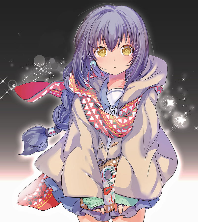 yellow eyes, purple hair, loli, anime girls, braids, Konbu Wakame, HD phone wallpaper