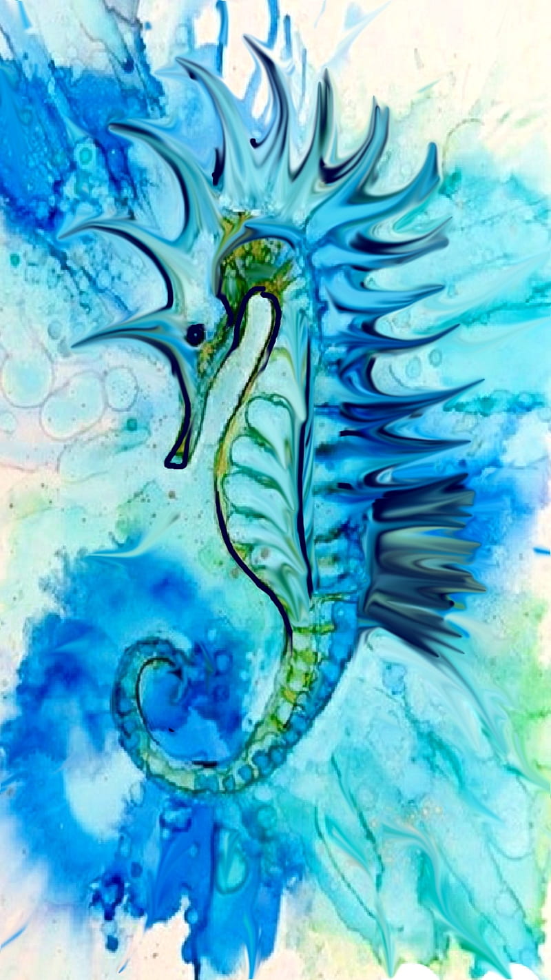 Watercolor, blue, marine life, ocean, sand, seahorse, water, HD phone wallpaper