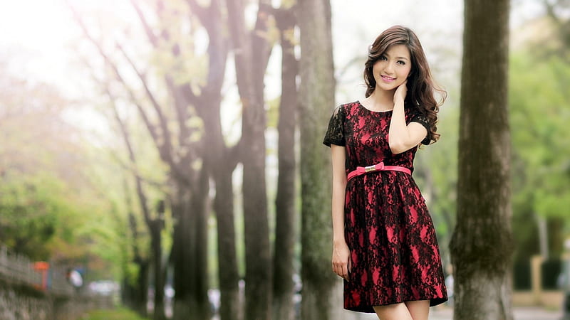 girl on the avenue, brunette, avenue, girl, asian, street, HD wallpaper girl on the avenue, brunette, avenue, girl, asian, street, HD wallpaper