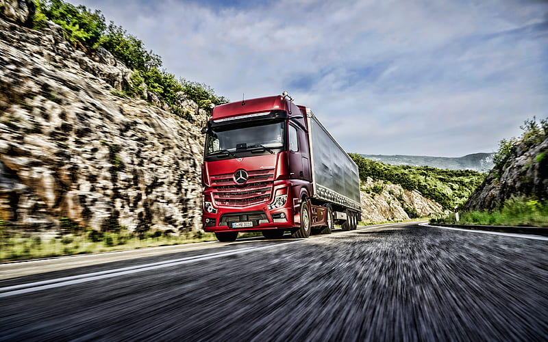 Mercedes-Benz Actros R, 2019 truck, red truck, semi-trailer truck, 2019 Mercedes-Benz Actros, LKW, trucks, Mercedes, HD wallpaper
