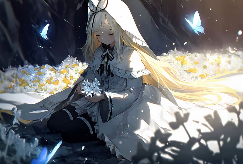 Girl, flowers, bouquet, hood, anime, HD wallpaper | Peakpx