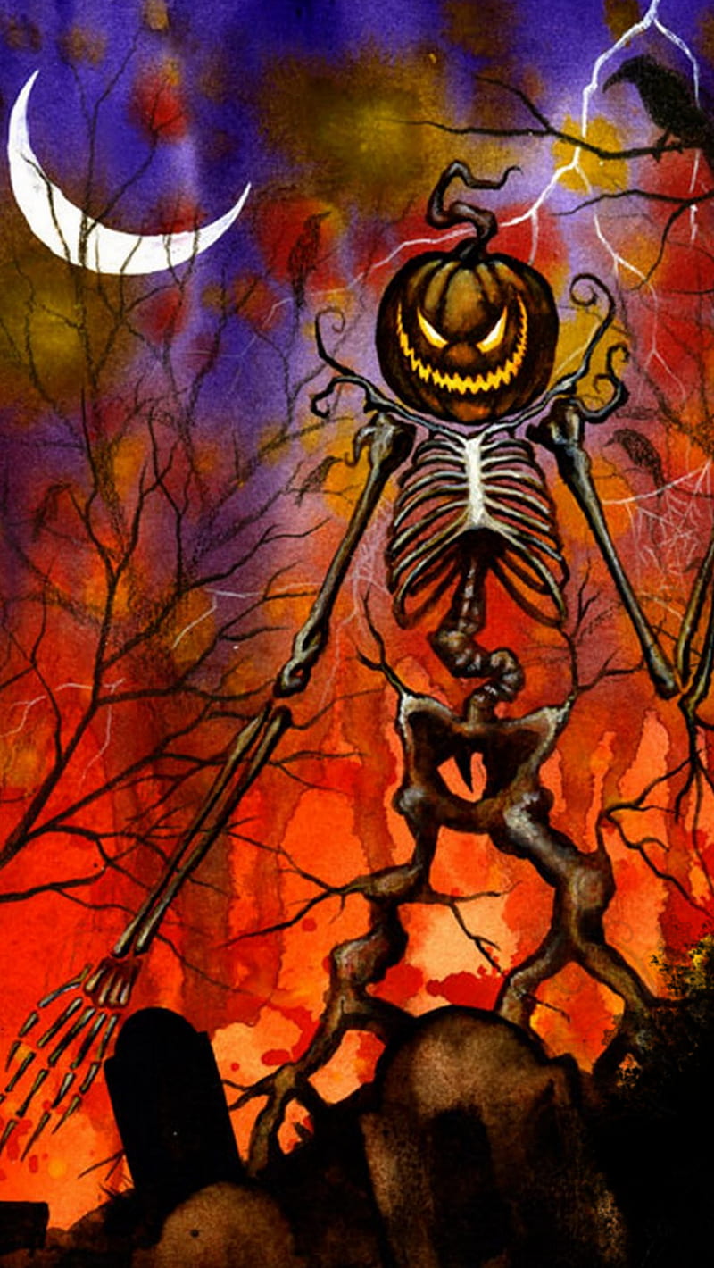 pumpkin, ghost, halloween, moon, night, HD phone wallpaper