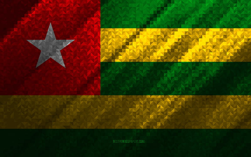 Flag of Togo, multicolored abstraction, Togo mosaic flag, Togo, mosaic art, Togo flag, HD wallpaper