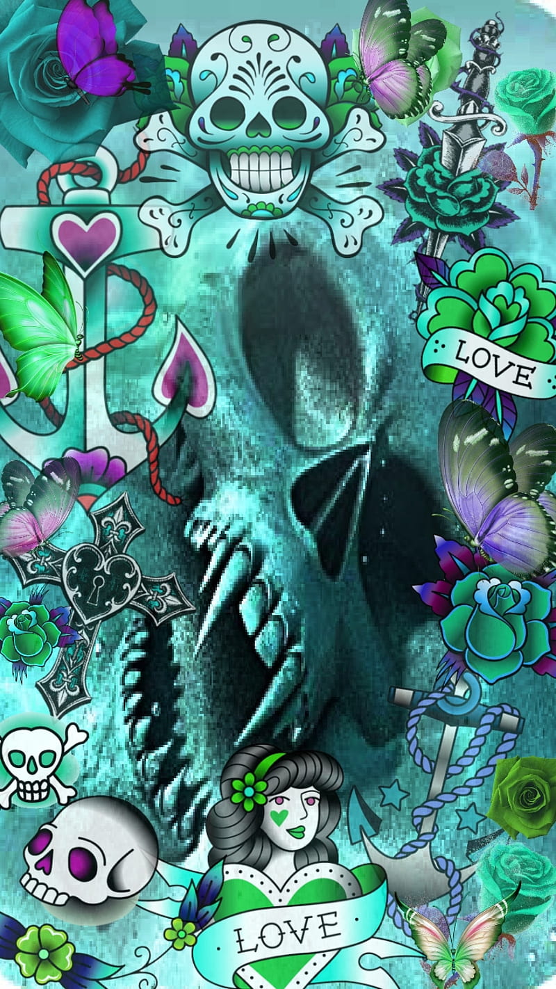 Buried Alive, sugar, skull, aqua, water, under water, sword, flowers, love, HD phone wallpaper