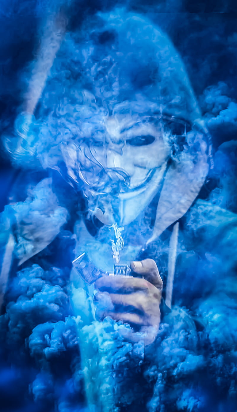 Anonymous Smoke, Blue, Joan, cool, danger, fire, hacker, lighter, sigaret, HD phone wallpaper
