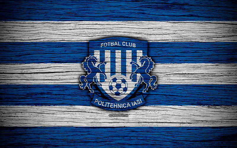 FC Politehnica Iasi logo, geometric art, blue background, Romanian