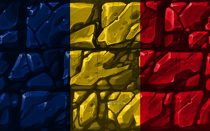 Chad flag, brickwall African countries, national symbols, Flag of Chad, creative, Chad, Africa, Chad 3D flag, HD wallpaper
