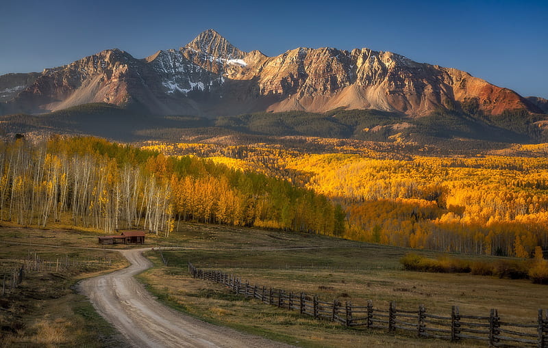 Man Made, Road, Colorado, Fall, Fence, Mountain, Ranch, HD wallpaper