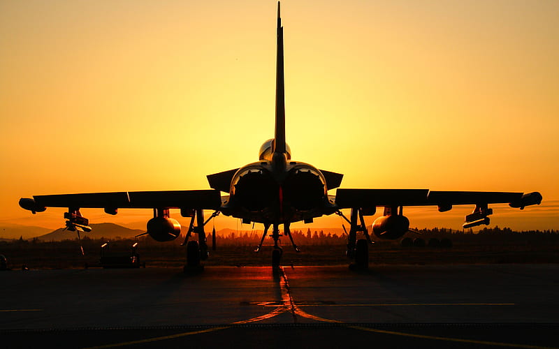 Eurofighter Typhoon, German fighter, military aircraft, airfield, sunset, Eurofighter GmbH, HD wallpaper