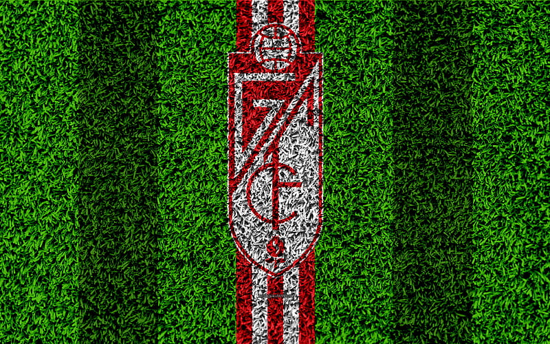 Granada CF, logo football lawn, Spanish football club, LaLiga2, red white lines, grass texture, Segunda, Division B, Granada, Spain, football, HD wallpaper