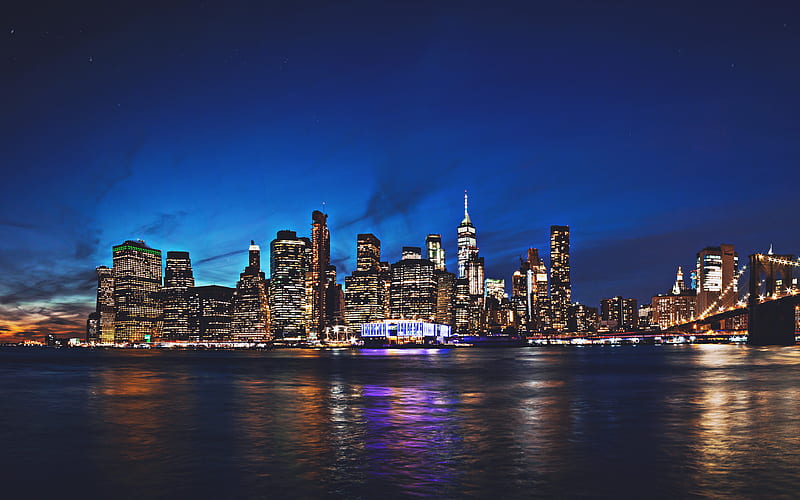 Manhattan, nightscapes, american cities, NYC, skyscrapers, New York, Manhattan at night, USA, Cities of New York, America, New York City, HD wallpaper