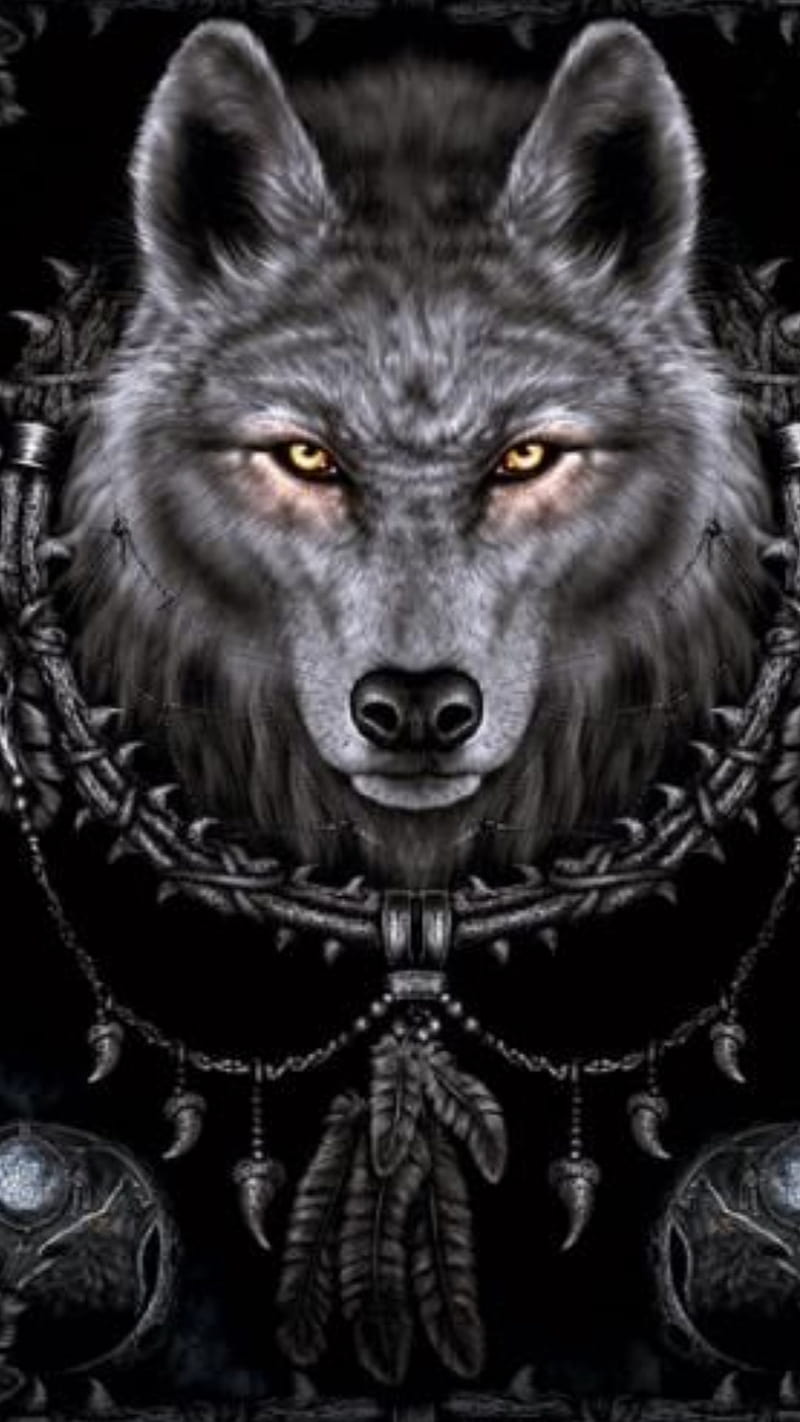 Spirit wolf, black, eyes, glowing, tribal, HD phone wallpaper