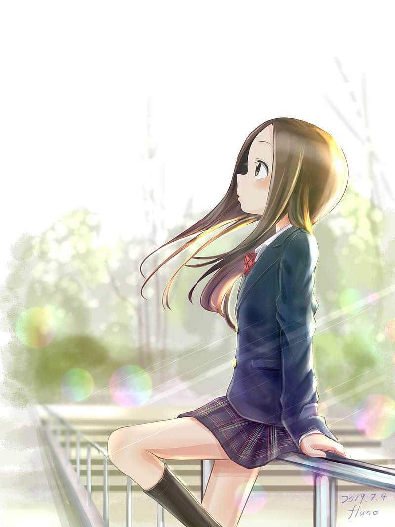 Karakai Jouzu no Takagi-san, school uniform, Takagi-san, wind, brunette, HD phone wallpaper