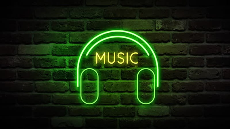 Neon Green Music Headphone Brick Wall Green, HD wallpaper