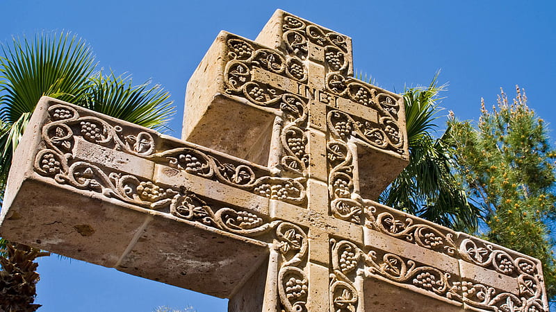 Cross With Background Trees And Blue Sky Jesus, HD wallpaper