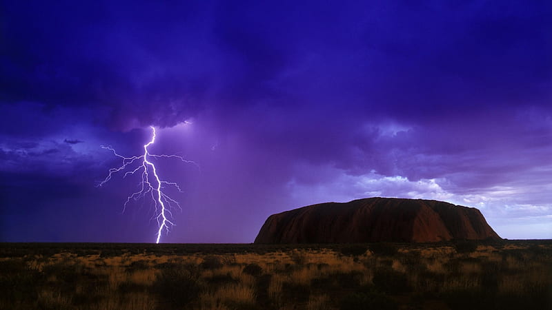 Lightning Storm in Uluru - Australia, Uluru, Australia, Lightning, Storm, HD wallpaper