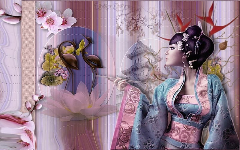 Asian Lotus, fantasy, lotus, girl, flower, bonito, abstract, women, HD ...