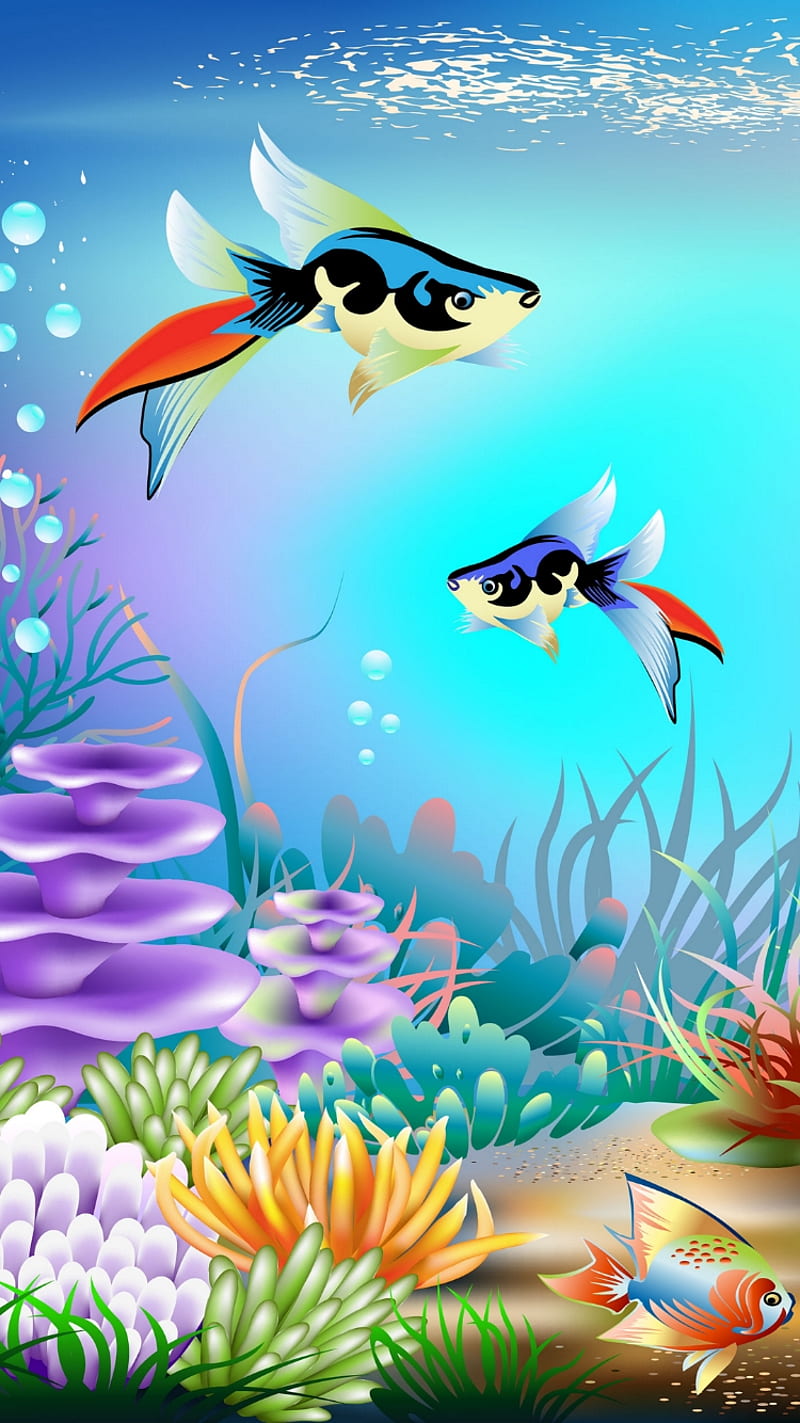sea, seaweed, small fishes, under water, HD phone wallpaper