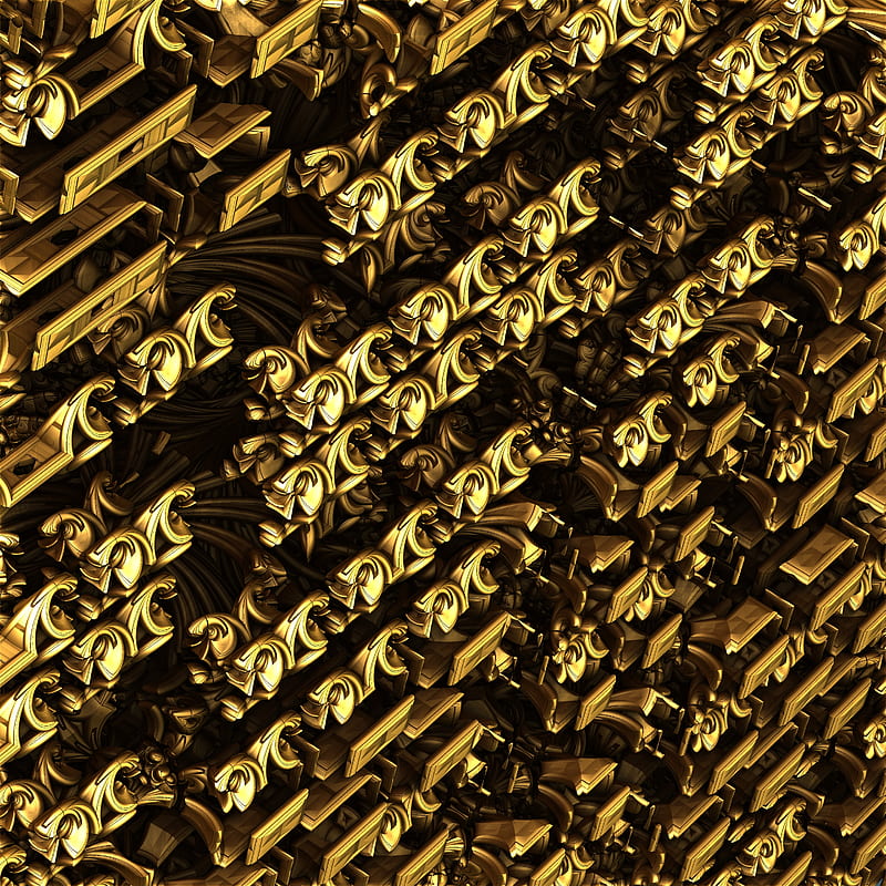fractal, gold, structure, abstraction, HD phone wallpaper