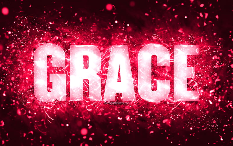 Happy Birtay Grace pink neon lights, Grace name, creative, Grace Happy Birtay, Grace Birtay, popular american female names, with Grace name, Grace, HD wallpaper