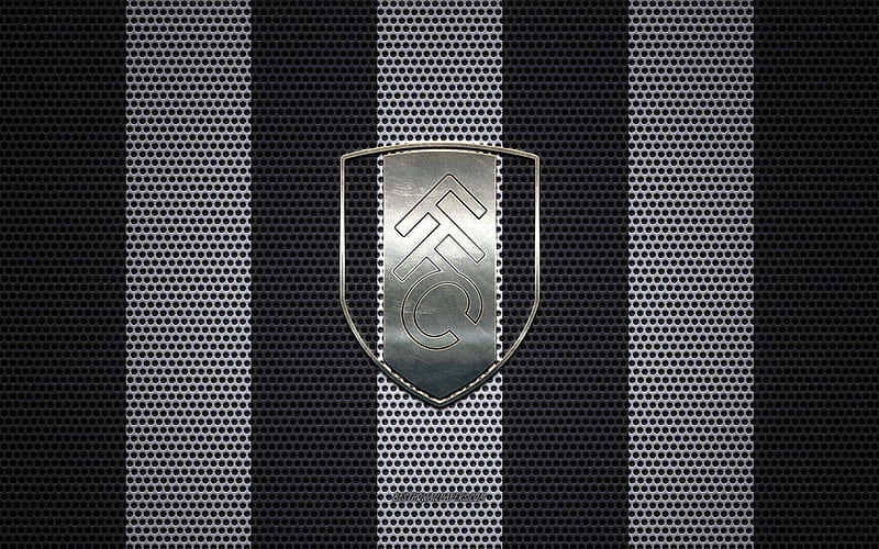 Fulham FC logo, English football club, metal emblem, black and white metal mesh background, Fulham FC, EFL Championship, Fulham, London, England, football, HD wallpaper