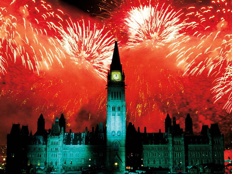 Celabrating Canada Day, Fireworks, Canada, Night, Parliament, HD wallpaper