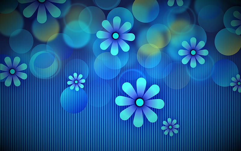 blue flowers, grafika, digital art, blue, art, cool, flowers, HD wallpaper