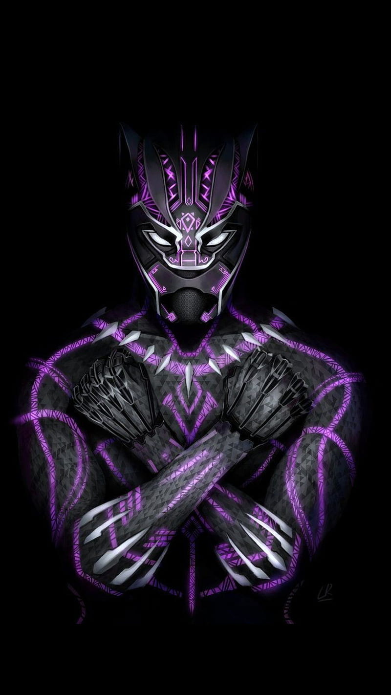 Black panther, hero, marvel, movie, purple, t challa, HD phone wallpaper