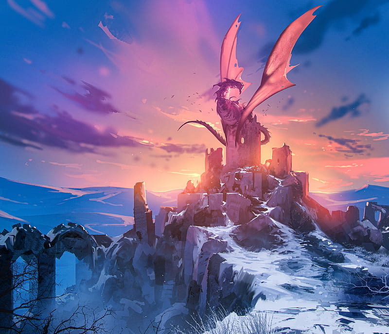 Fantasy, Dragon, Castle, Ruin, HD wallpaper