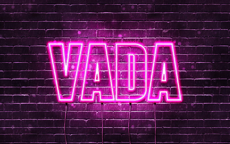 Vada with names, female names, Vada name, purple neon lights, Happy Birtay Vada, with Vada name, HD wallpaper