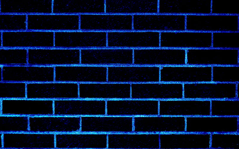 blue neon masonry texture, neon brick texture, black background, neon abstraction, masonry, HD wallpaper