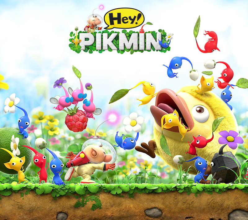 Hey Pikmin, black, blue, electric, electricity, enemy, fire, flower, flowers, fruit, fun, galaxy, game, games, gray, leaf, love, mockiwi, pikmin, pink, red, space, video game, wing, winged, wings, yellow, HD wallpaper