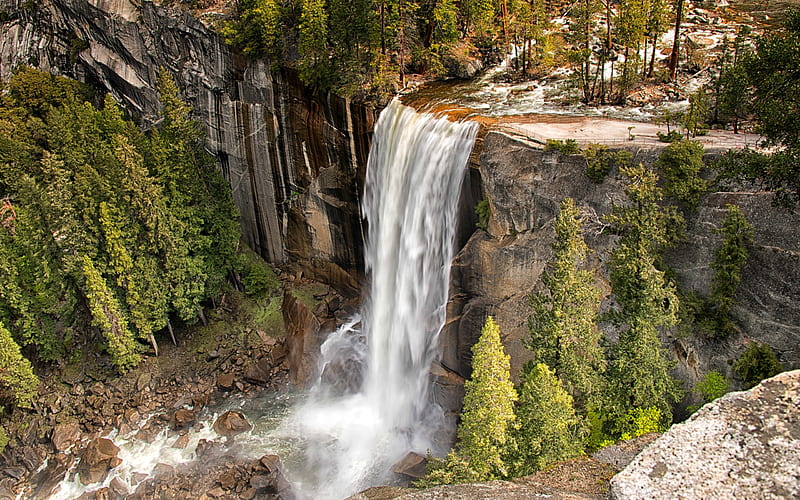 Vernal Falls, Yosemite Nat'l. Park, California, usa, waterfall, nature, park, trees, HD wallpaper