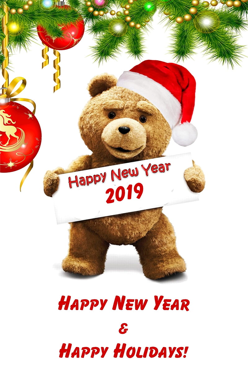 Happy New Year, 2019, from dljunkie, santa, newyear19, bear, ted, HD phone wallpaper